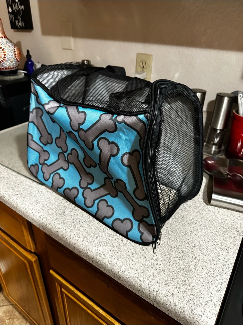 Blue Bone-Print Pet Carrier Tote Bag